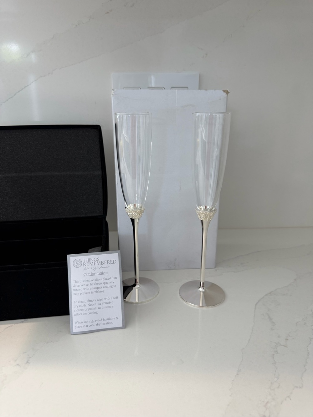 Things Remembered Clear Champagne Flutes with Silver Accent